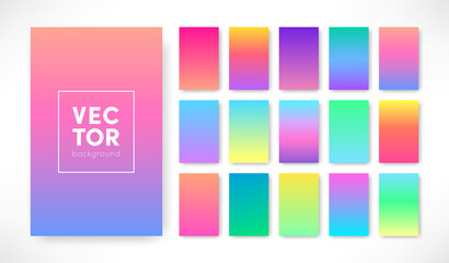 Vector trendy gradient color background set. Vertical colorful gradient cover template design. Vivid backgrounds for graphic design