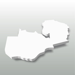 Zambia - white 3D silhouette map of country area with dropped shadow on grey background. Simple flat vector illustration.
