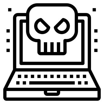 skull laptop black outline cyber attack clip art preview