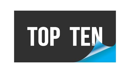 TOP  TEN text written on black blue sticker.
