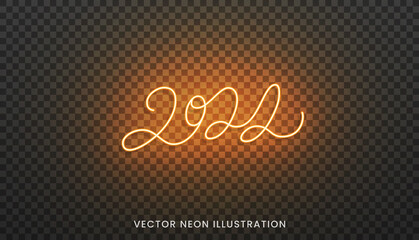 Obraz premium 2022 neon lettering. Bright orange sign for New Year 2022