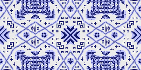 Geometric ethnic seamless pattern traditional Design for background,carpet,wallpaper,clothing,wrapping,Batik,fabric,Vector illustration.embroidery style.