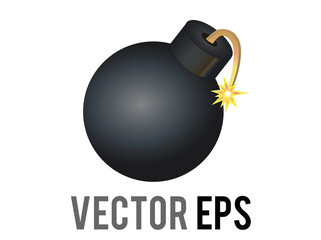 Vector cartoon styled black bomb icon, depicted as black ball with burning fuse.