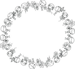 vector cartoon boy and girl holding flowers and leaf circle border frame background