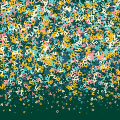 Falling letters of English language. Light flying words of Latin alphabet. Foreign languages study concept. Ideal back to school banner on blackboard background.