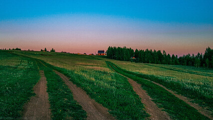 Naklejka premium sunset over the field
