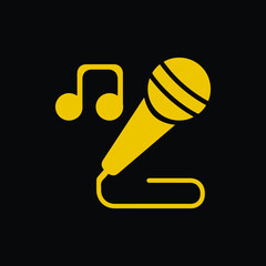 Microphone  with Music icon vector icon vector Yellow illustration isolated on Black background.