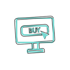 Vector icon shopping in the online store online on cartoon style on white isolated background.