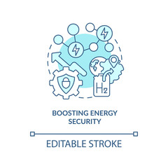 Boosting energy security concept icon. H2 technology benefit abstract idea thin line illustration. Resources availability for energy consumption. Vector isolated outline color drawing. Editable stroke