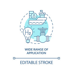 Wide application range for hydrogen concept icon. Alternative fuel technology abstract idea thin line illustration. Produce different materials. Vector isolated outline color drawing. Editable stroke