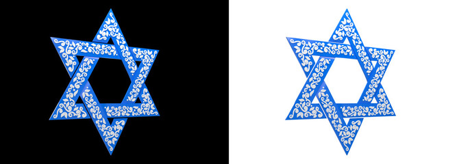 blue decorative pattern magen david isolated - conceptual object 3D illustration