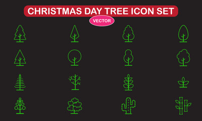 Christmas tree line icon set concept vector image, merry christmas tree vector icon set, Different christmas tree set vector illustration, Christmas tree ornaments icon vector season greetings.