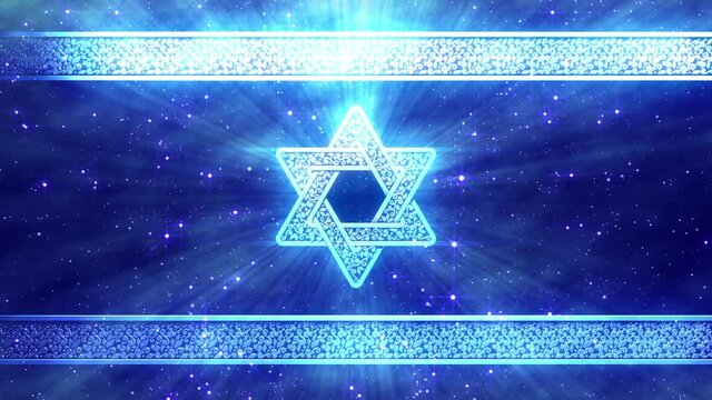 shining Israel flag with shield of david - creative background