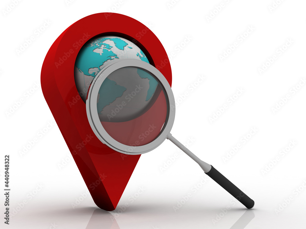 Fototapete 3d rendering red map pointer search concept