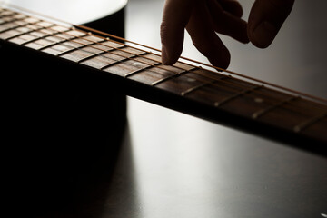 person playing guitar. Music concept. Photo. Sunset. Play. Musical. sound. Background. 