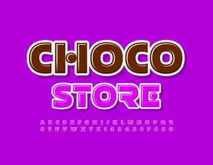 Fototapeta na wymiar Vector Colorful Banner Choco Store Bright Trendy Font. Original Alphabet Letters and Numbers