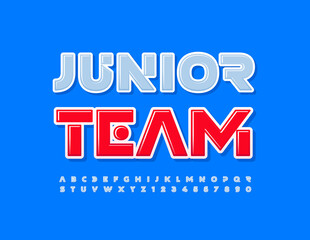 Vector Colorful Logo Junior Team. Trendy Original Font. Artistic Alphabet Letters and Numbers set