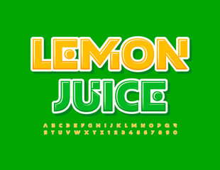 Vector colorful Emblem Lemon Juice. Modern Glossy Font. Original Alphabet Letters and Numbers
