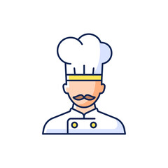 Ship cook RGB color icon. Isolated vector illustration. Food preparation for passengers. Making meals during traveling. Serving eatery for customers simple filled line drawing