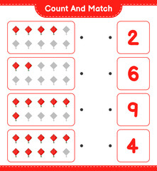 Count and match, count the number of Kite and match with the right numbers. Educational children game, printable worksheet, vector illustration