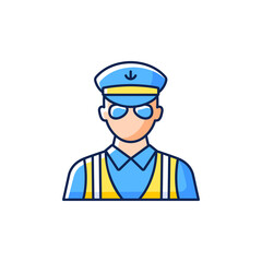 Cruise ship security RGB color icon. Isolated vector illustration. Protecting passengers during vacations. Safe traveling. Inspection security. Problems prevention simple filled line drawing