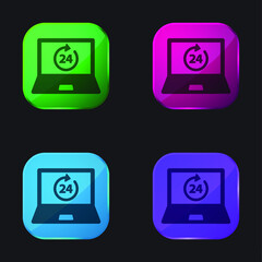 24 Hours On Laptop Screen four color glass button icon