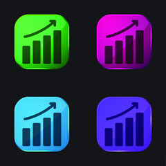 Bar Chart four color glass button icon