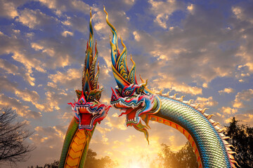 Twin Stucco painted as a large serpent at Pra kai keaw wang nakin, Located at Ban Don swan, Phen...