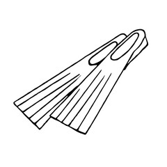 Doodle a pair of swimming fins on a white background.Vector fins can be used in summer designs,textiles.