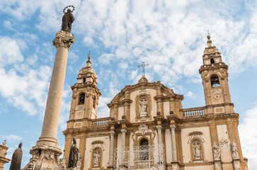 Fototapeta na wymiar The facade of the church of Saint Dominic in historic center of Palermo, Sicily, Italy