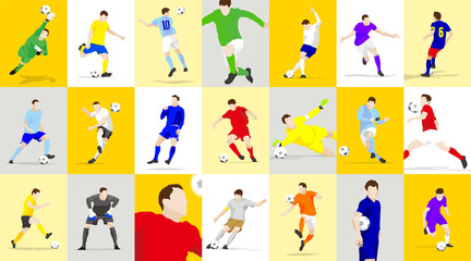 Fototapeta na wymiar Many types of soccer player play scenes. four. Vector