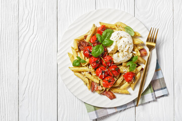 Italian pasta on a white background, copy space