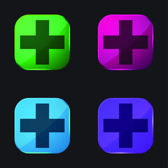 Fototapeta premium Addition Symbol four color glass button icon