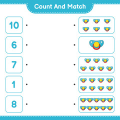 Count and match, count the number of Pacifier and match with the right numbers. Educational children game, printable worksheet, vector illustration