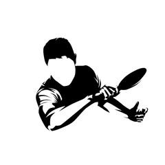 Table tennis player, forehand shot, isolated vector silhouette, ink drawing. Ping pong logo - obrazy, fototapety, plakaty