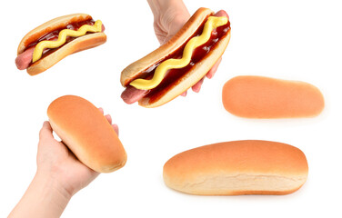 Hot dog isolated on white background. Copy space.