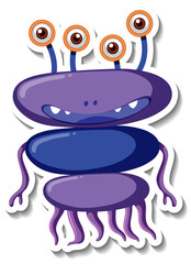 Sticker template with an alien monster cartoon character isolated