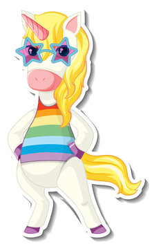 Cute unicorn stickers with a funny unicorn cartoon character