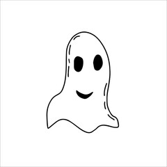 Ghost doodle, cartoon character, vector, Halloween, isolated illustration on white background, coloring.
