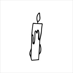 Doodle outline burning candle icon isolated on white background, vector illustration