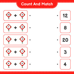 Count and match, count the number of Kite and match with the right numbers. Educational children game, printable worksheet, vector illustration