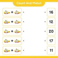 Count and match, count the number of Submarine and match with the right numbers. Educational children game, printable worksheet, vector illustration