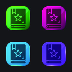 Book four color glass button icon