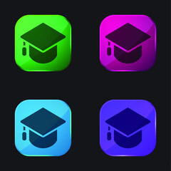 Big Mortarboard four color glass button icon