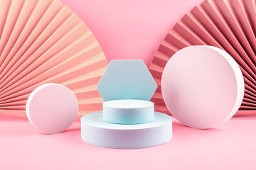 Colorful folding fan and cylinder 3D booth scene diagram