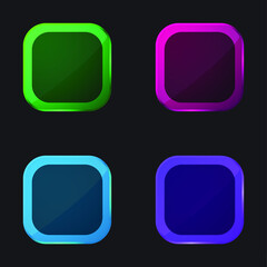 Black Rounded Square Shape four color glass button icon