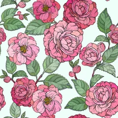 Rolgordijnen Seamless pattern with Camellia flowers. Camellia and rose flower collection. © mirifadapt
