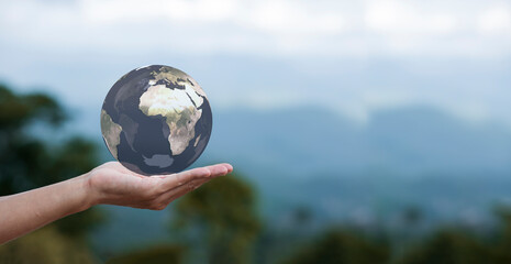 Earth globe in  hands. World environment day
