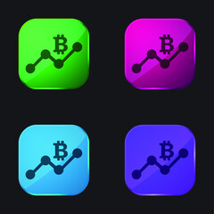 Bitcoin Connect Up Graphic four color glass button icon