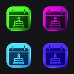 Birthday four color glass button icon